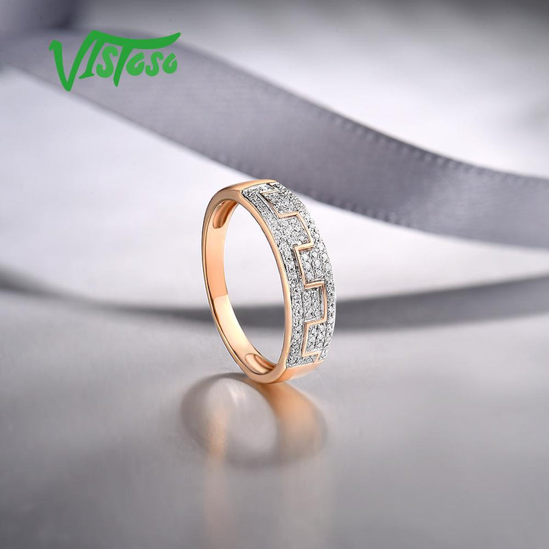 Anillos de oro VISTOSO para mujer, anillo de oro rosa de 14K 585 genuino, anillos de compromiso de promesa de diamantes brillantes, joyería fina de aniversario