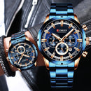 Reloj Curren para hombre, esfera azul, correa de acero inoxidable, fecha para hombre, relojes de negocios para hombre, relojes de pulsera impermeables de lujo para hombre