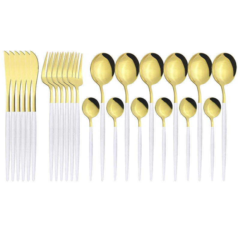 24 Teile / satz Edelstahl Geschirr Set Mix Gold Besteck Set Abendessen Messer Gabel Kaffeelöffel Geschirr Küche Besteck Sets