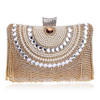 GLOIG Fashion Damen Quaste Abendtaschen Diamanten Perlen Clutch Hochzeit Geldbörse Schulter Party Laedes Case Geldbörse