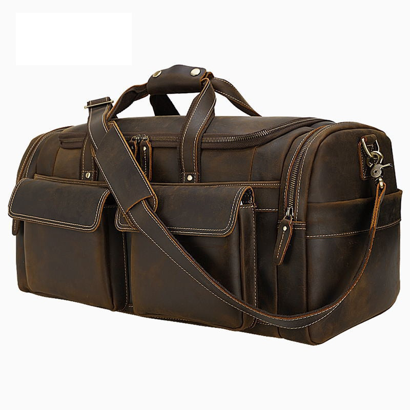 Bolso de viaje de cuero genuino para hombre a la moda, bolso de lona de piel de vaca suave de lujo, bolso de hombro para ordenador portátil de 17 ", bolsos de mano para viajar