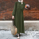 Retro Muslim Dress Women Long Puff Sleeve Abaya Turkey Hijab Dress ZANZEA Casual Solid Islamic Clothing Dubai Sundress Robe