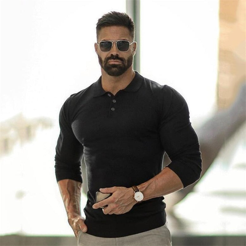 Polos de marca de manga larga para hombre de algodón sólido Fitness para hombre Slim Fit moda otoño transpirable Polo