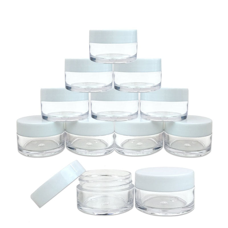 100 Uds 2g/3g/5g/10g/15g/20g tarros de plástico transparente vacíos para cosméticos contenedor de maquillaje botella de loción viales crema facial caja de Gel de muestra