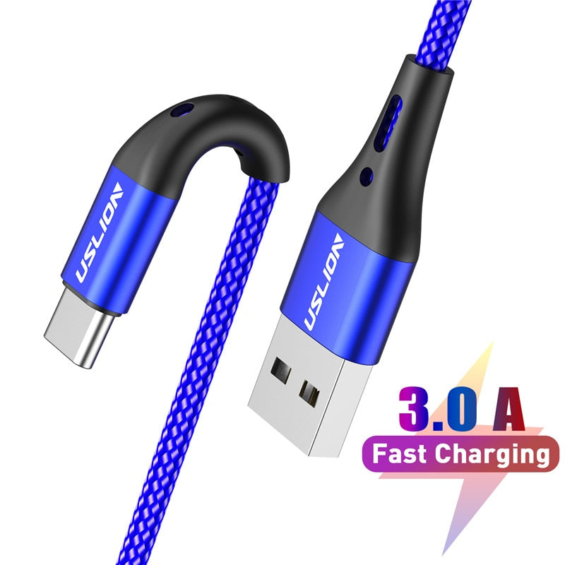 USLION 3A 3m USB Type C Cable For Xiaomi Redmi Note 10 Fast Phone Charging Wire USB C Cable For Huawei P40 Mate 30Type C Charger