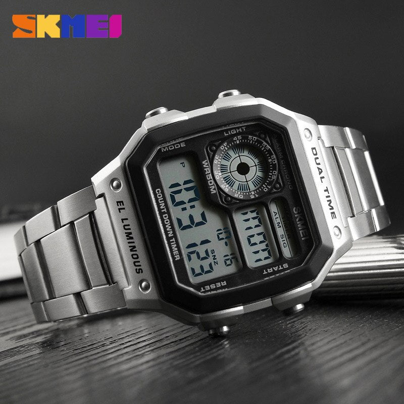 Reloj Digital de marca SKMEI para hombre, relojes de pulsera dorados de acero inoxidable, reloj militar para hombre, relojes de negocios para hombre