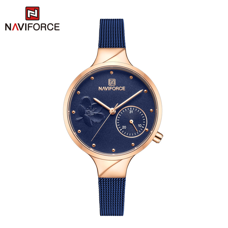 NAVIFORCE Women Fashion Blue Quartz Watch Lady Leather Watchband High Quality Casual Waterproof Wristwatch Gift for Wife 2019