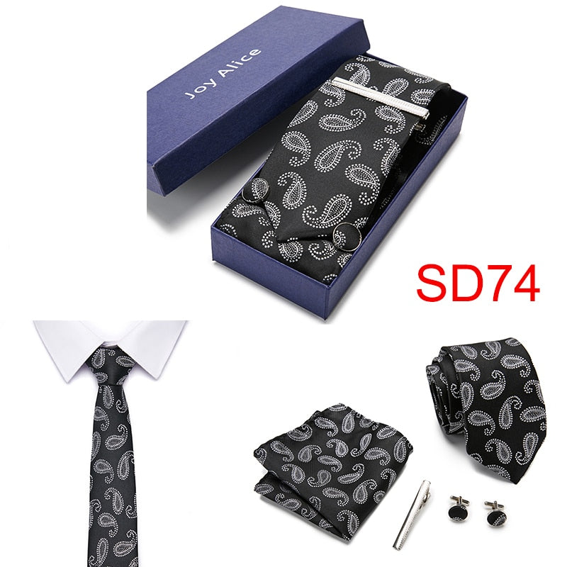 Geschenkbox 38 Stile Krawatten-Set Taschenmanschettenknöpfe mit Geschenkbox Jacquard gewebte Krawatten-Set für Männer Hochzeitsfeier Viele Accessoires