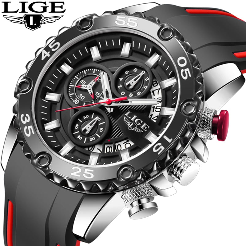 Relojes para hombre 2022 LIGE, marca superior, reloj resistente al agua, correa de silicona para hombre, reloj deportivo de cuarzo para hombre, reloj de pulsera cronógrafo con esfera grande