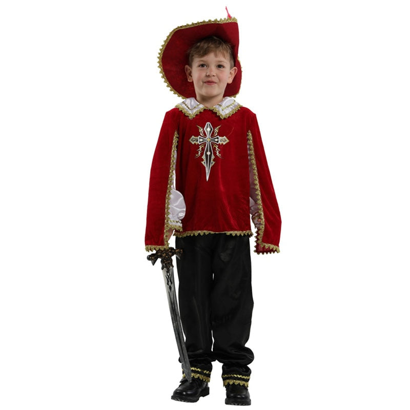Kinder Kind Rot Mittelalterlicher Ritter Musketier Kostüm Griechischer Römischer Krieger Cosplay für Jungen Halloween Karneval Faschingskostüm