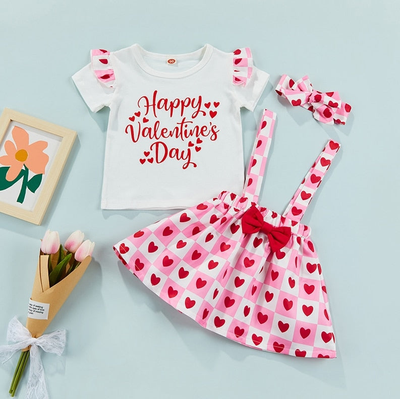 Neue Kleinkind Kinder Baby Mädchen Valentinstag Kleidung Langarm Liebe Herz Gedruckt Shirt Tops Tutu Rock 2 Stücke Outfits Set