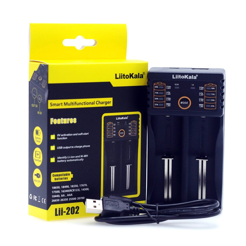 Liitokala Lii402 Lii202 Lii100 LiiS1 18650 Ladegerät 1,2 V 3,7 V 3,2 V AA/AAA 26650 NiMH Li-Ionen-Akku Smart Charger 5 V 2 A EU-Stecker