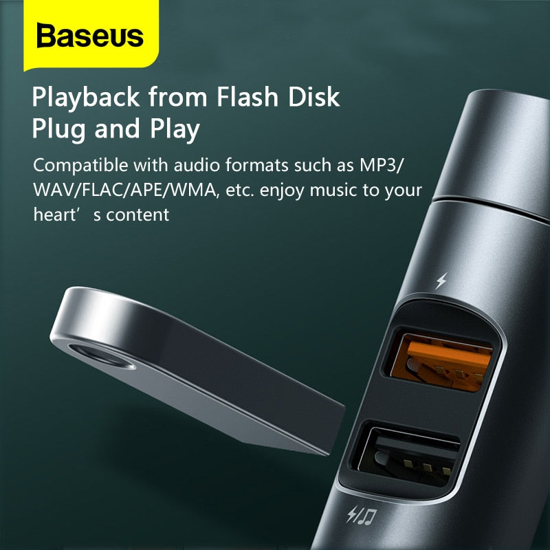 Baseus FM Transmitter Netzteil Bluetooth-kompatibler Autoempfänger 18 W Radio-Kit MP3-Player Freisprecheinrichtung Drahtloser FM-Modulator