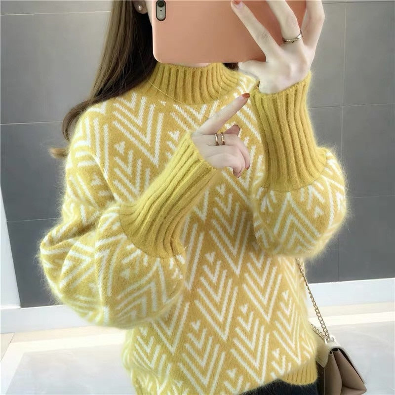 Herbst Winter Strickpullover Frauen 2020 neue Koreanische Mode Lose Faule Kurze Laterne Ärmel Pullover Pullover Weibliche Tops