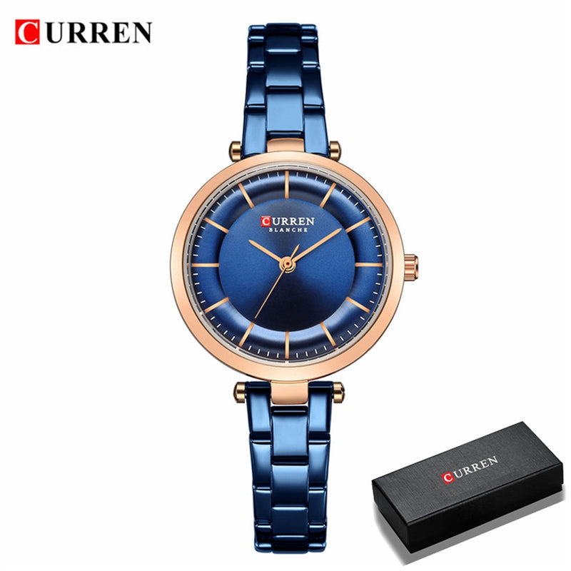 CURREN Women Watches Luxury Metal Bracelet Wristwatch Classy Fashion Quartz Clock Blue Female Stainless Steel Dress Watch