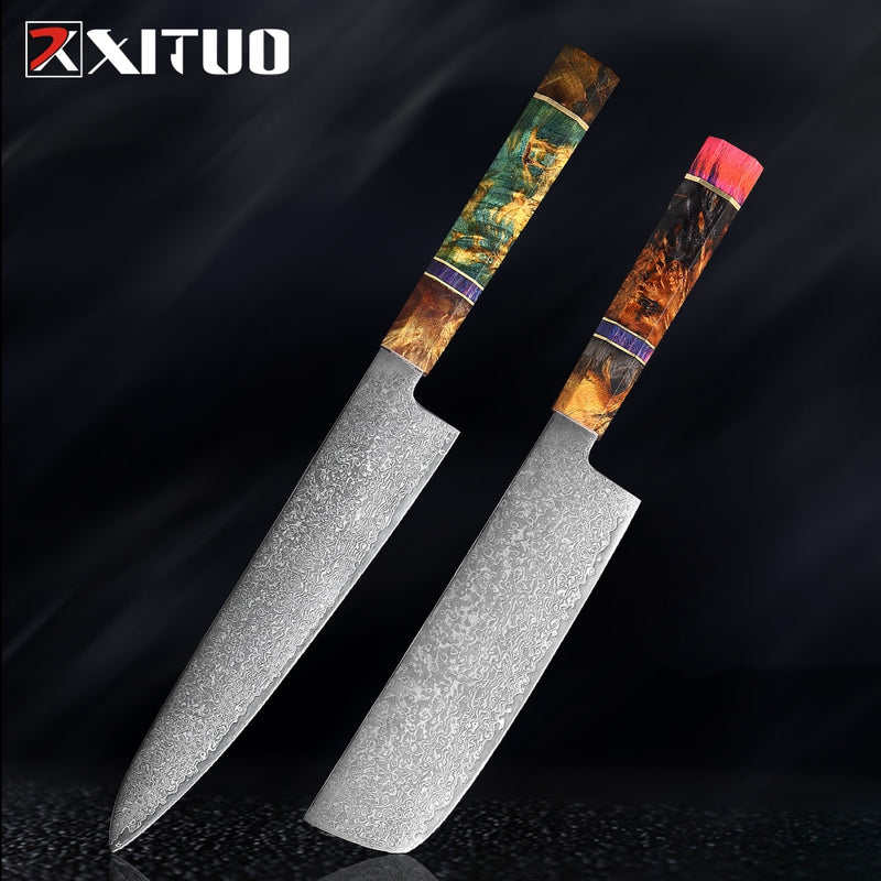 XITUO Chef's Nakiri cuchillo 67 capas japonés Damasco acero Damasco Chef cuchillo 8 pulgadas Damasco cuchillo de cocina madera solidificada HD