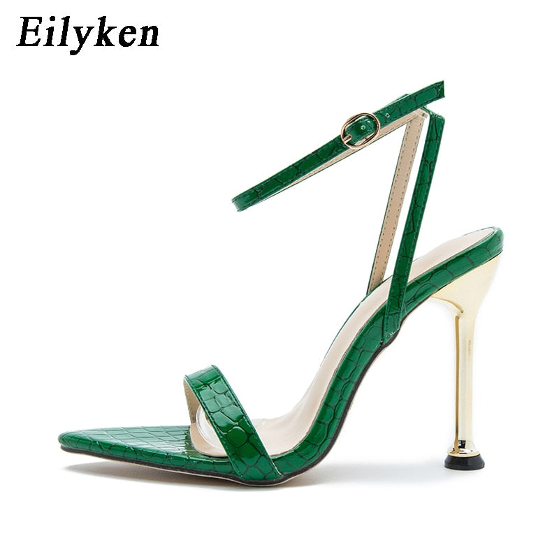 Eilyken 2023 New Ankle Buckle Strap Grün High Heels Sandalen Damen Spitz Zehe Party Weibliche Schuhe Alias ​​​​Mujer