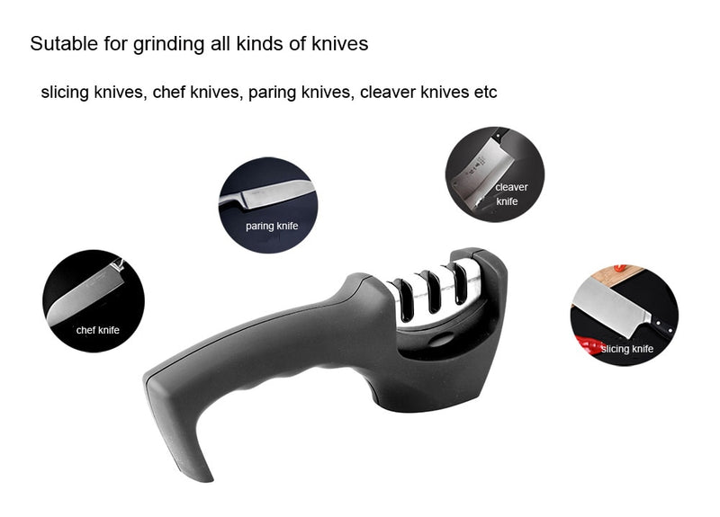 XITUO Messerschärfer für gerade und gezackte Messer, 3-stufiges diamantbeschichtetes Radsystem, schärft stumpfe Messer schnell und sicher