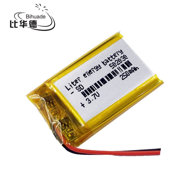 100pcs 3.7V 250mAh 502030 Lithium Polymer Li-Po li ion Rechargeable Battery cells For Mp3 MP4 MP5 GPS  mobile bluetooth