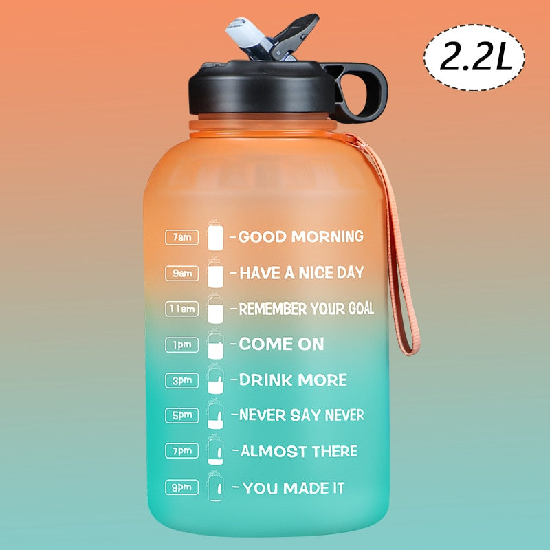 ZOMAKE 2.2/3.78L Gallon Water Bottle with Time Marker &amp; Straw, Motivational Water Jug BPA Free Leakproof Large Water Bottles Gym