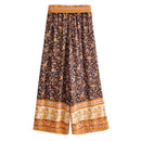 New Bohemian Geraffte Elastische Slash Neck Blumendruck Pullover Shirt Braun 2019 Frauen Tide Bow Elastische Taille Hosen 2 Stück Set