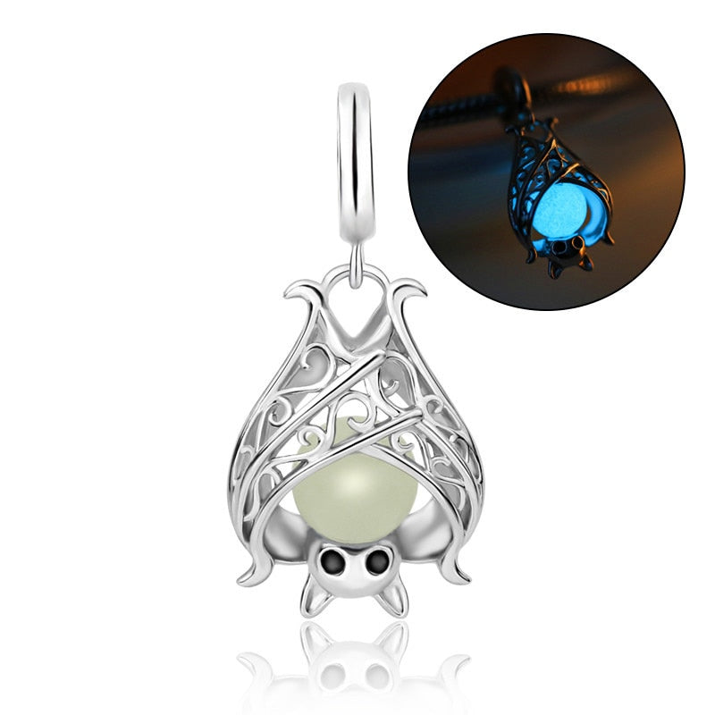 925 Sterling Silver Accessories Glowing Bat Necklaces Luminous Animal Pendant Chains For Women 2022 Halloween Fine Jewelry Gift