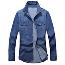 Denim Shirt Men Cotton Jeans Shirt Fashion Autumn Slim Long Sleeve Cowboy Shirt Stylish Wash Slim Tops Asian Size 3XL
