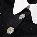 SEQINYY Velvet Dress 2020 Spring Autumn New Fashion Design Women 3/4 Sleeve Crystal Button Slim Bling Mini Black Dress