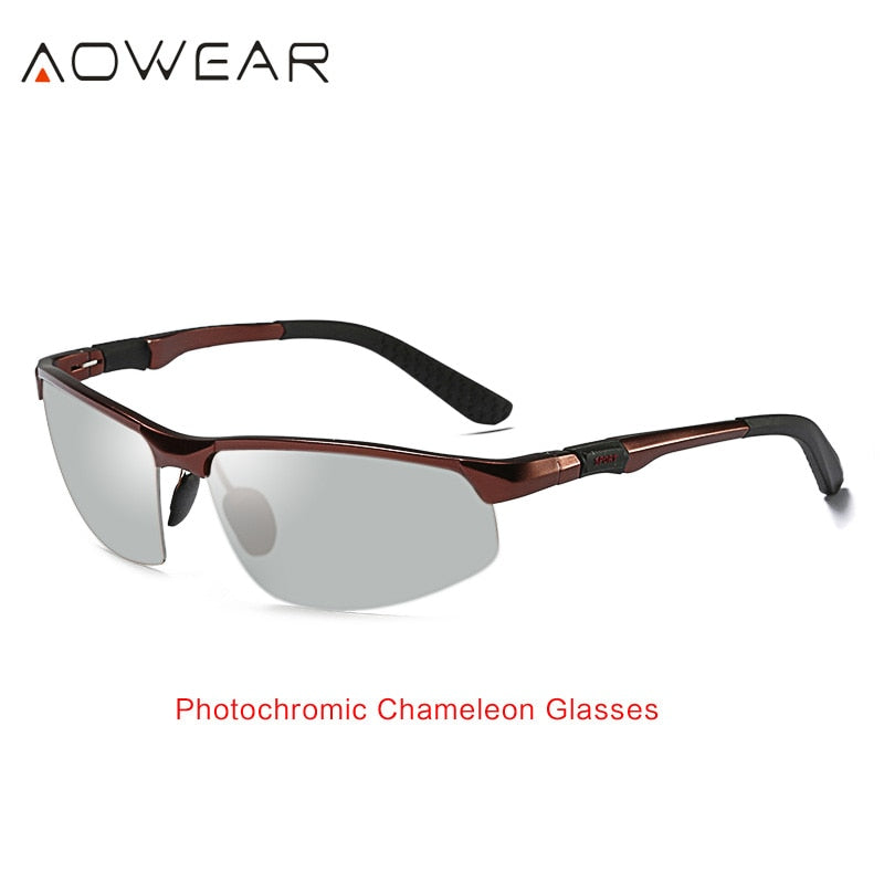 Gafas de sol fotocromáticas AOWEAR para hombre, Gafas polarizadas para conducir de día y noche, Gafas de camaleón sin montura de aluminio de alta calidad