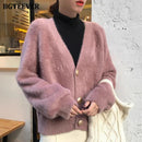 BGTEEVER, cárdigans de punto holgados elegantes para mujer, suéter de Mohair con manga acampanada, jerséis, chaqueta cárdigan para mujer de Otoño Invierno 2020
