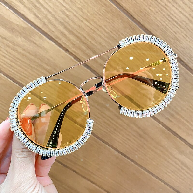 Zircon oversized sunglasses 2020 luxury Round sun glasses women Clear lens Eyeglasses Shades For Women  oculos feminino