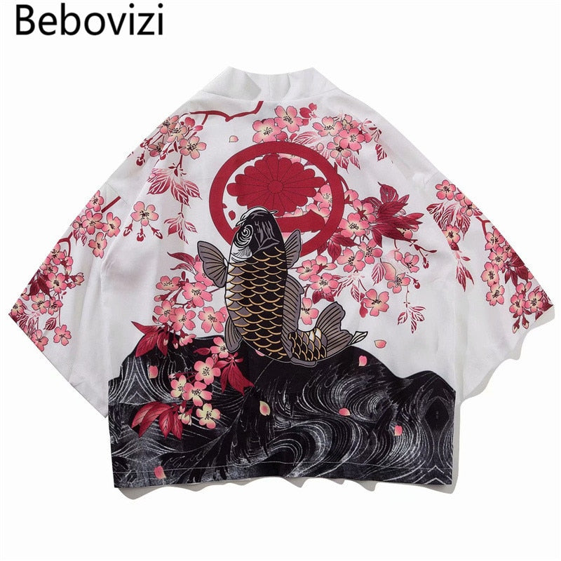 Bebovizi Japanischer Stil Kran Koi Kimono Tokyo Streetwear Haori Männer Frauen Strickjacke Japan Mädchen Robe Chinesischer Drache Anime Kleidung