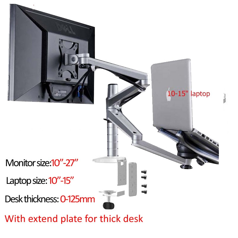 OA-7X Multimedia-Desktop-Doppelarm 27-Zoll-LCD-Monior-Halter + Laptop-Halter-Ständertisch Vollbeweglicher Doppelmonitor-Halterungsarmständer