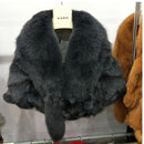 Wintermantel Warme Damen Strickjacke großer echter Fuchspelzkragen Cape Fashion Solid Poncho Mit mittleren Pelzärmeln Abendkleid Shaw