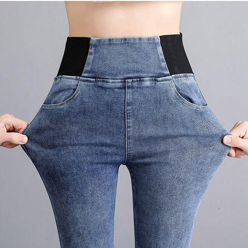 Vintage Skinny Denim Bleistifthose mit hoher Taille Damen große lässige Stretch-Jeans weibliche elastische Wais Streetwear-Hose