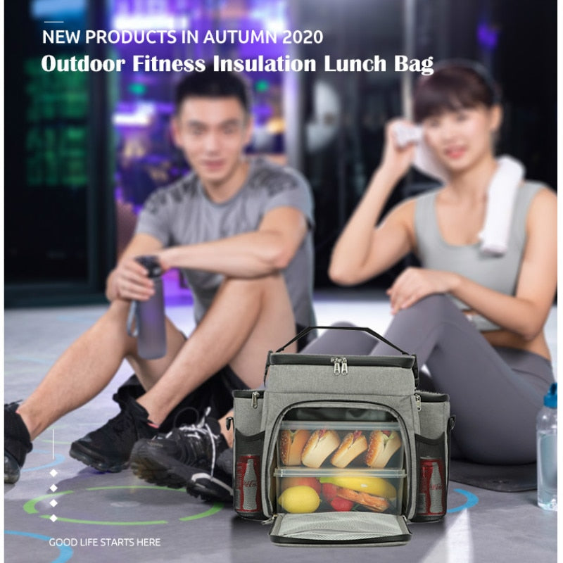 DENUONISS nuevo diseño Fitness almuerzo bolsa adultos hombres/mujeres bolsa aislada portátil hombro Picnic bolsa térmica de frutas para el trabajo