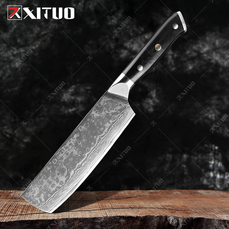 XITUO Damaskus Kochmesser 1-8 STÜCKE Professionelle Japan Sankotu Cleaver Bone Messer Utility Kiritsuke Schälmesser Küchenmesser Kochen