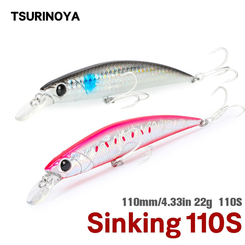 TSURINOYA 110S Long Casting Sinking Minnow Saltwater Fishing Lure DW77 110mm 22g Large Trout Pike River Lake Hard Baits Jerkbait