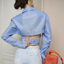 VGH Asymmetrische Schlanke Damenblusen Reverskragen Langarm Lässige Kurze Hemden Tops Für Damenmode Kleidung 2022