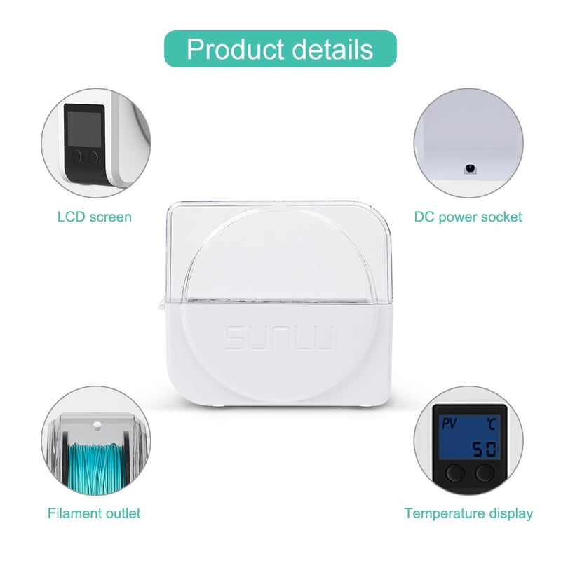 SUNLU 3D Filament Drying Box S1 Keep Drying While Printing Timing Function Temp Adjustable LCD Display Observable Top Cover