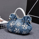 iPinee New Women Denim Bags Sweet Blue Pattern High Quality Handbags With Diamond Ladies Tote Bag Messenger Bags