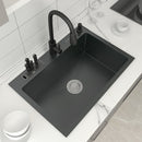 Fregadero de cocina de montaje superior de acero inoxidable 304 con soporte para cuchillos, lavabo multifunción de un solo cuenco, lavabo gris oscuro para accesorios de cocina