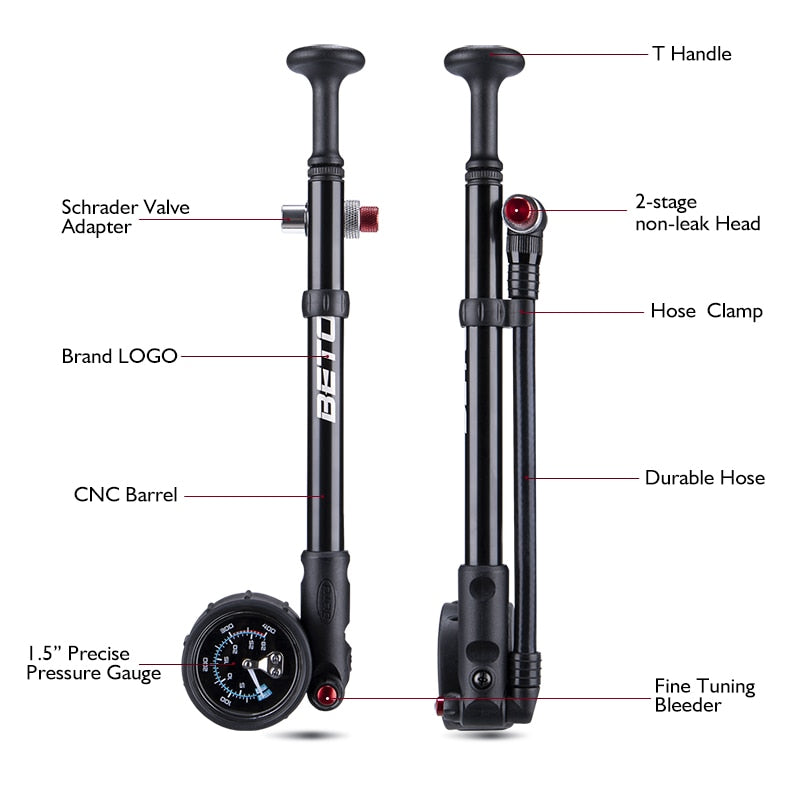 Beto Bike Dämpferpumpe MTB Gabel/Hinterradfederungspumpe für Fahrrad 400 PSI Schlauch Luft Handpumpe mit Manometer Bike Inflator