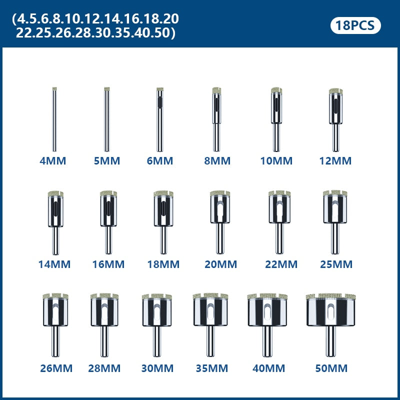 CMCP 10/15/18/28pcs Diamond Coated Drill Bit Set Tile Marble Glass Ceramic Hole Saw Drilling Bits For Power Tools 3mm-60mm