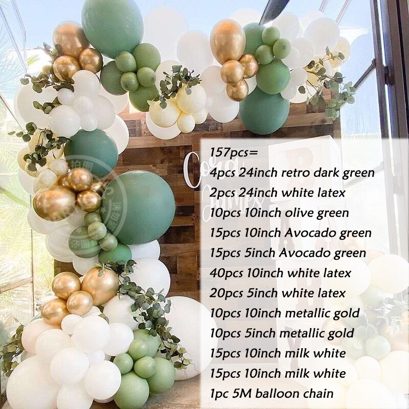 1set Retro Green Balloon Garland Arch Kit Avocado Green Balloon Wedding Birthday Party Decorations Baby Shower Kids Decoration