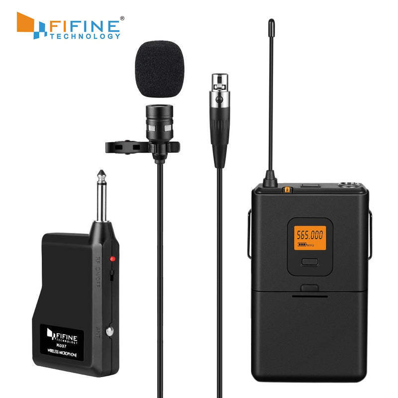 Fifine 20-Kanal-UHF-Wireless-Lavalier-Ansteckmikrofonsystem mit Taschensender, Mini-Ansteckmikrofon und tragbarem Empfänger