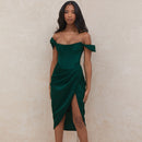 2021 Neue Frauen Kleid Sexy Elegante Sommer Herbst Party Abendkleider Bodycon Slash Sleeve Kleidung