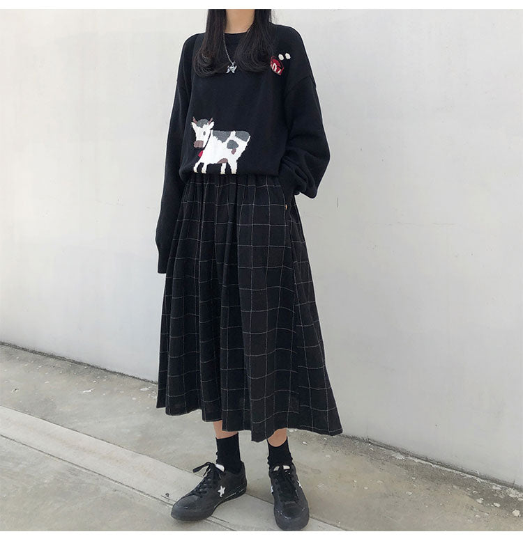 2 colors japanese style high elastic waist Long Skirts Woman 2019 autumn winter plaid A-line pleated Skirts womens (X1078)