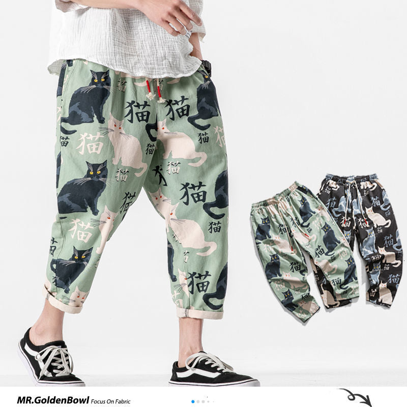MRGB 2022 Men Fashion Cotton Print Harem Pants Streetwear Harajuku Oversized Casual Mens Trousers Drawstring Man Jogger Pants