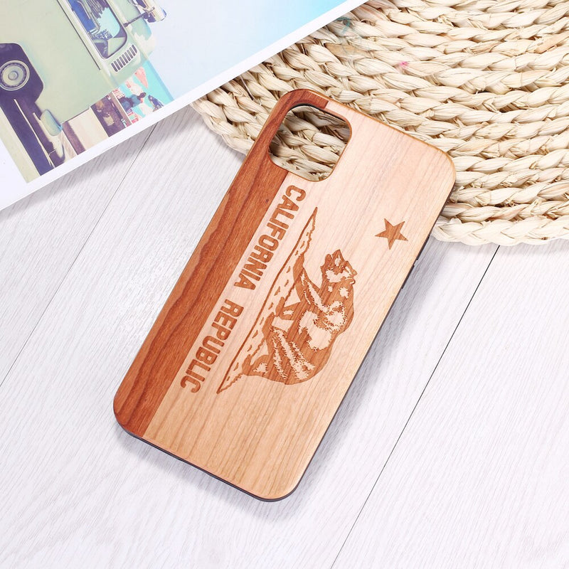 California Republic Bear Real Wood Phone Case Coque Funda For iPhone 14 14ProMax 14Plus 13Promax 13 12 11